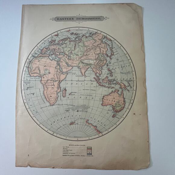 None and/or Unknown Other - Antique Map of the Eastern Hemisphere 1889 Engraved Map SV31-3